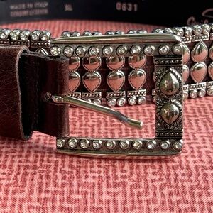 Guido Angeloni Handmade Italian leather Belt Swarovski Crystal Steel Accents XL